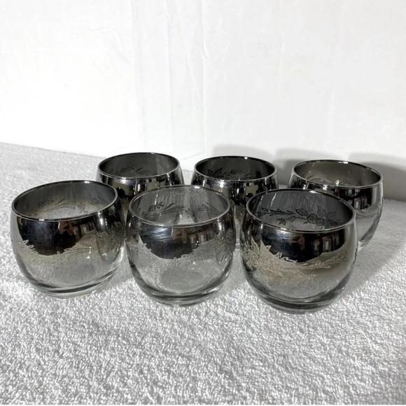 Vitreon Queen's Lusterware Silver Fade Roly Poly  Silver Ombre Glasses x6 - Picture 1 of 13